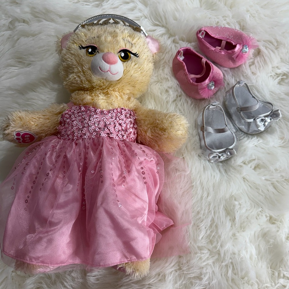 Build-A-Bear Pink and Silver Sequin Dress Bear Disney Beauty and the Beast
